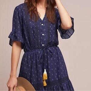 Anthropologie Isabella Sinclair Bandera Ruffled
Tunic Blue Dress